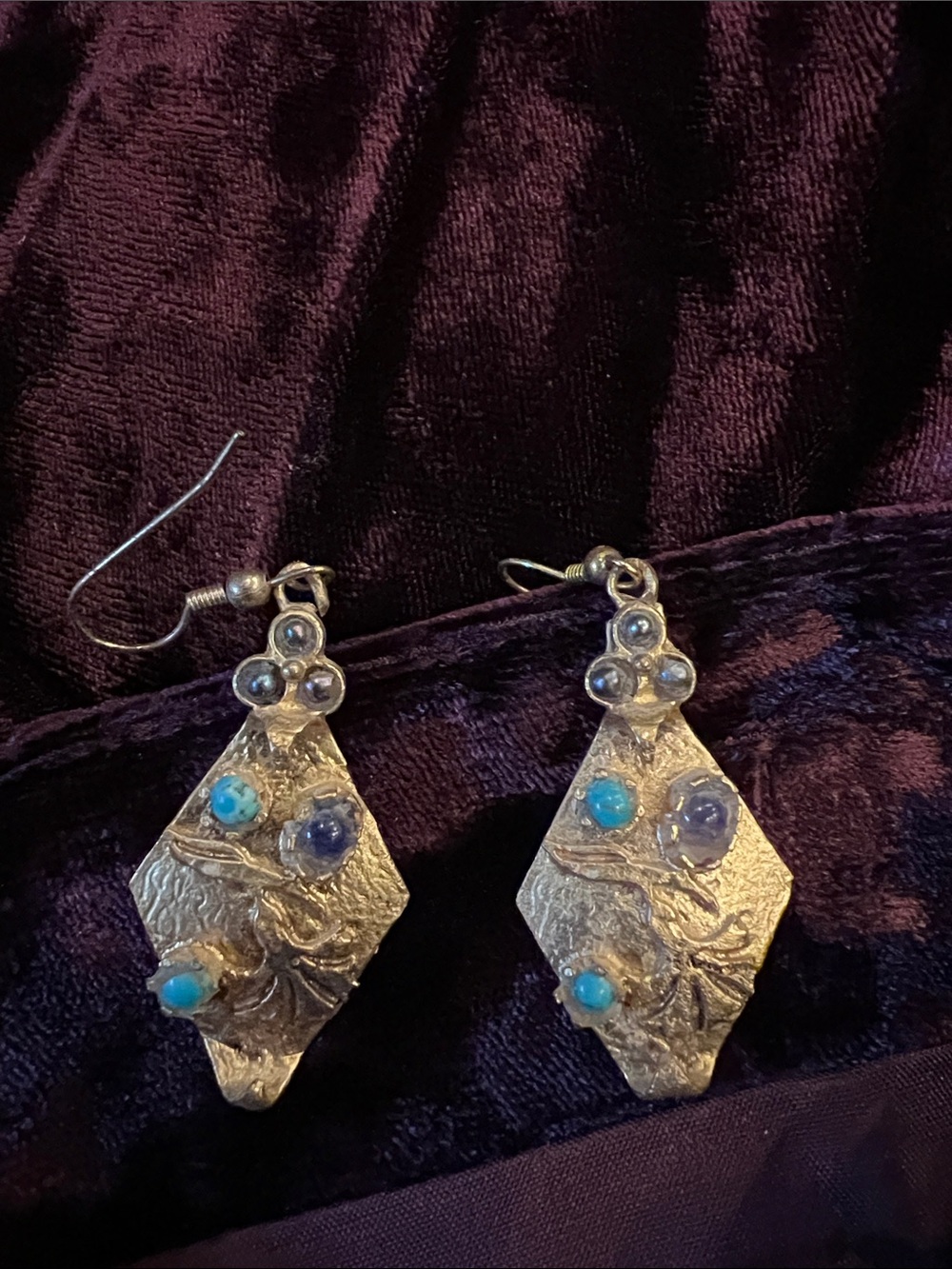 Turkish gold  and semiprecious stone pierced earrings